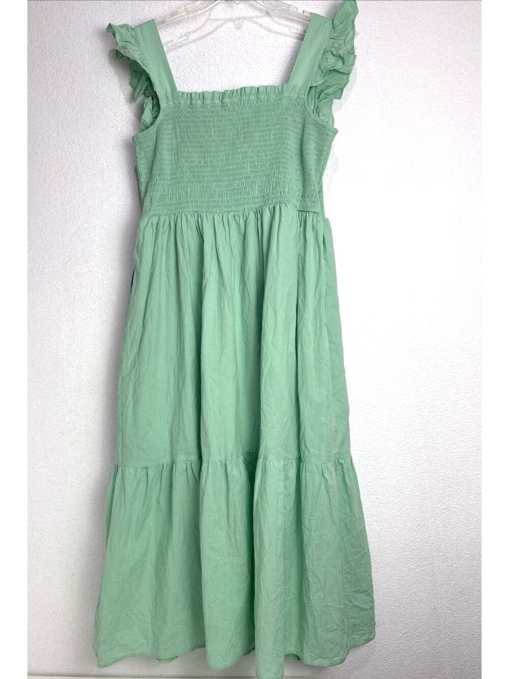 On 34th Light Green Smocked Ruffle Sleeve Midi Sun Dress Womens Size 0X 14/16 - Picture 7 of 12